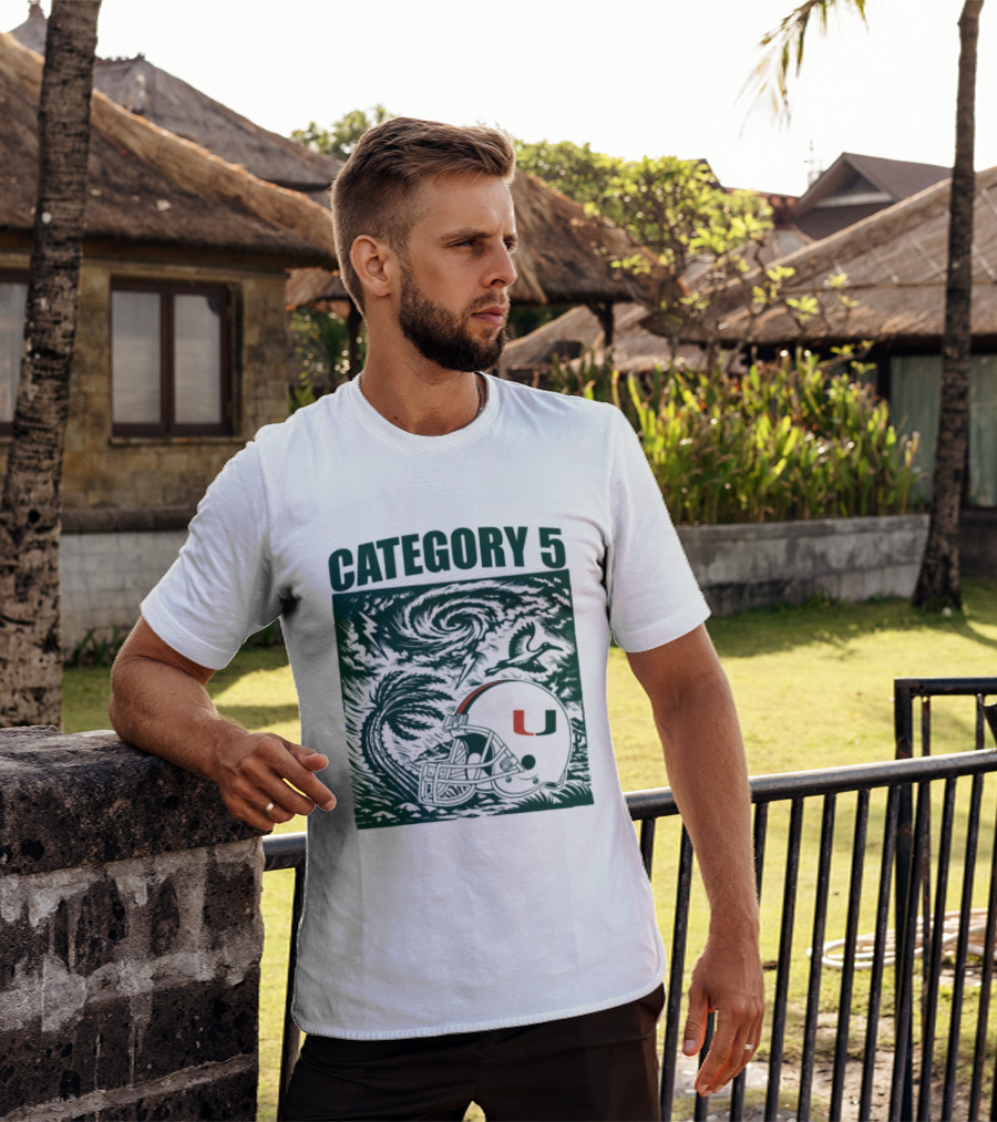 Miami Hurricanes Category 5 Helmet Storm Football T-Shirt