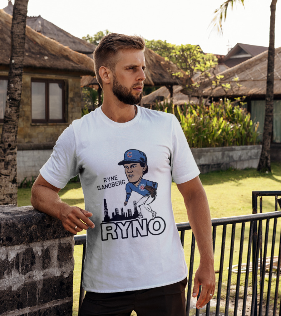 Ryne Sandberg Ryno Chicago Cubs Cartoon Skyline T-Shirt