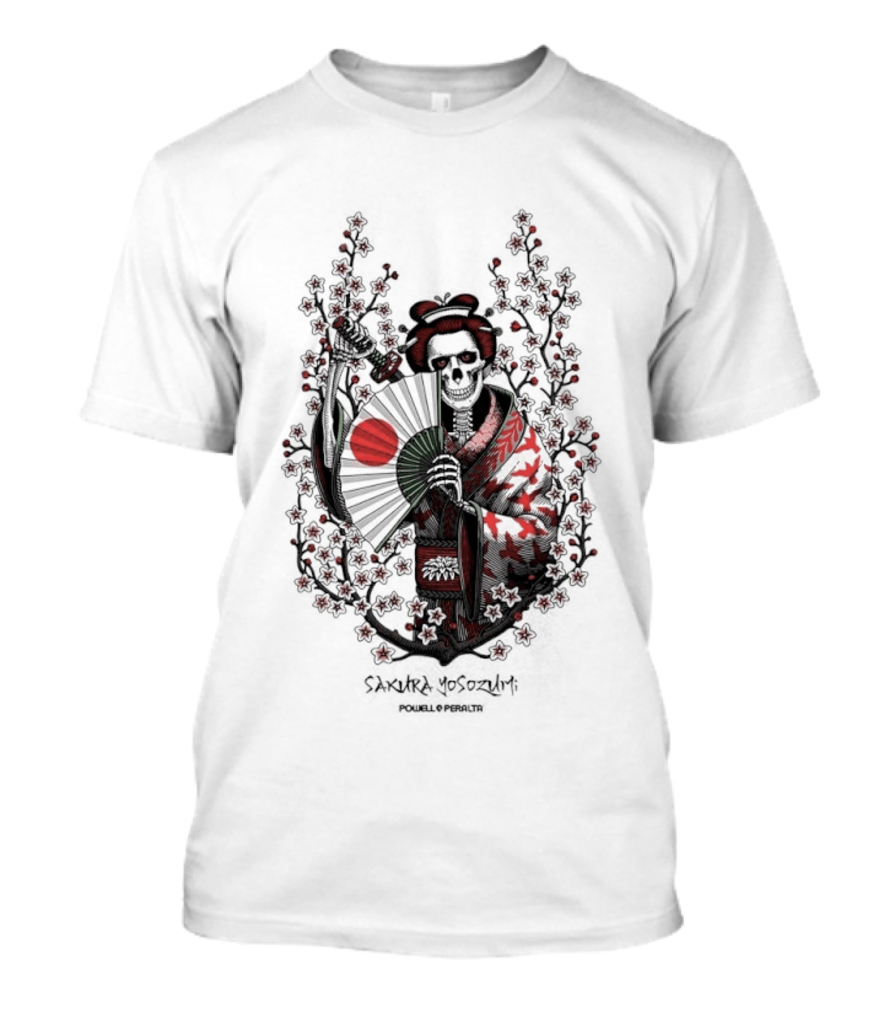 Skeleton Powell Peralta Sakura Yosozumi Samurai With Roses And Fan T-Shirt