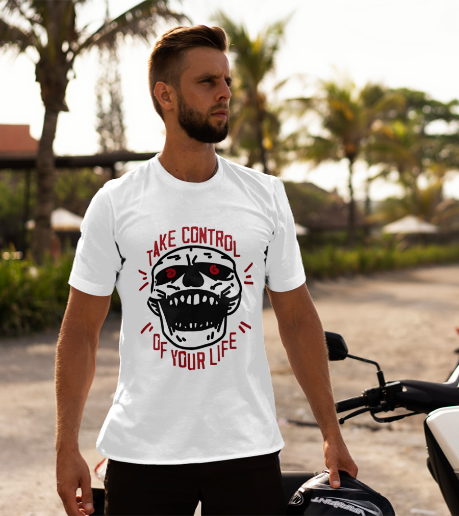 Take Control Of Your Life Skull Illustration With Red T-Shirt