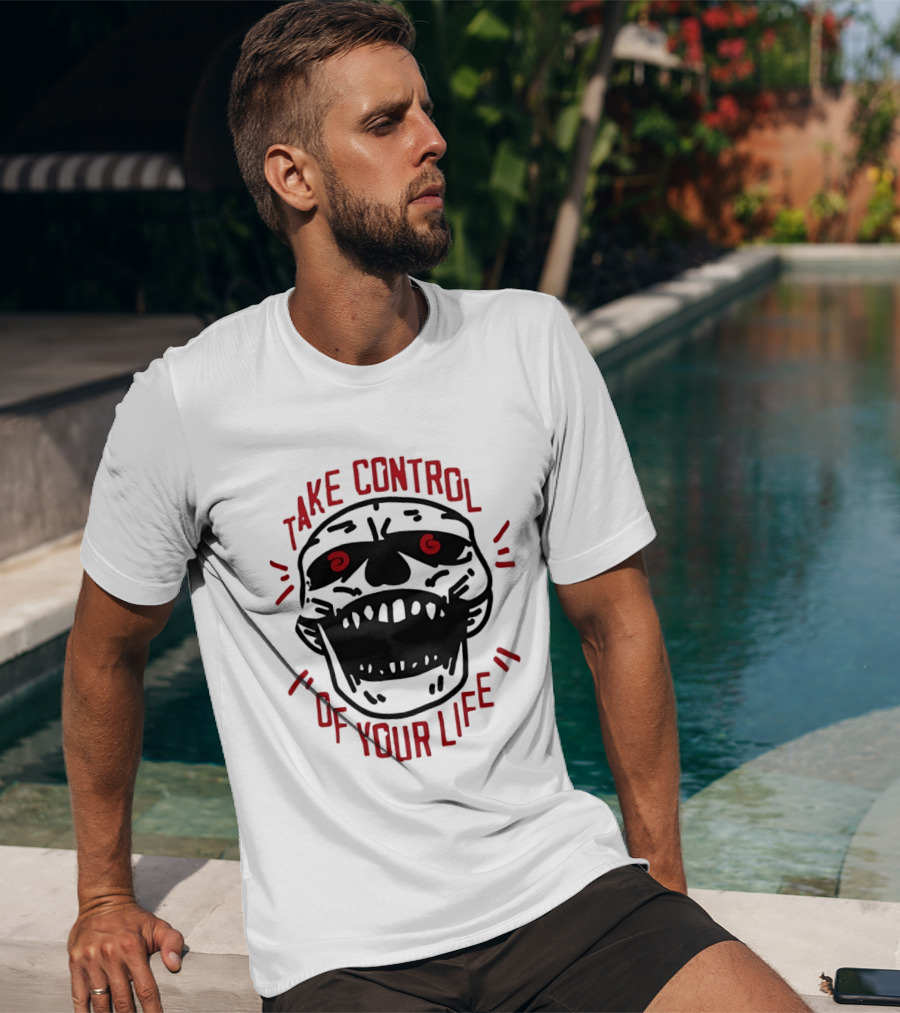 Take Control Of Your Life Skull Illustration With Red T-Shirt