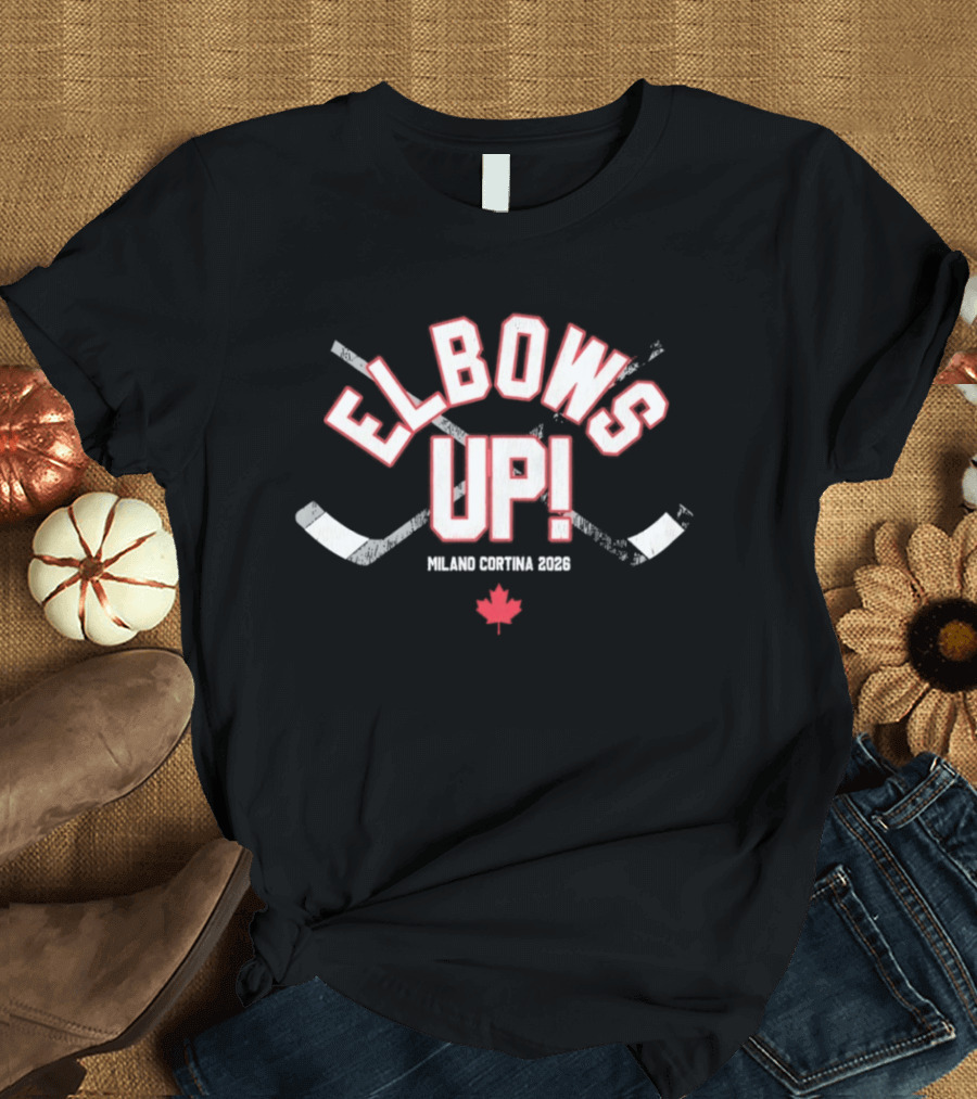 Elbows Up Hockey Canada Maple Leaf Milano Cortina 2026 T-Shirt