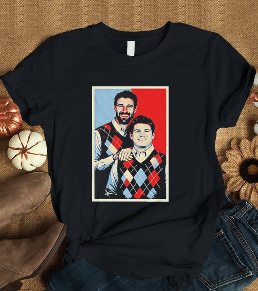 Mike Vrabel Drake Maye New England Patriots Football Hope Iconic Argyle Sweater T-Shirt