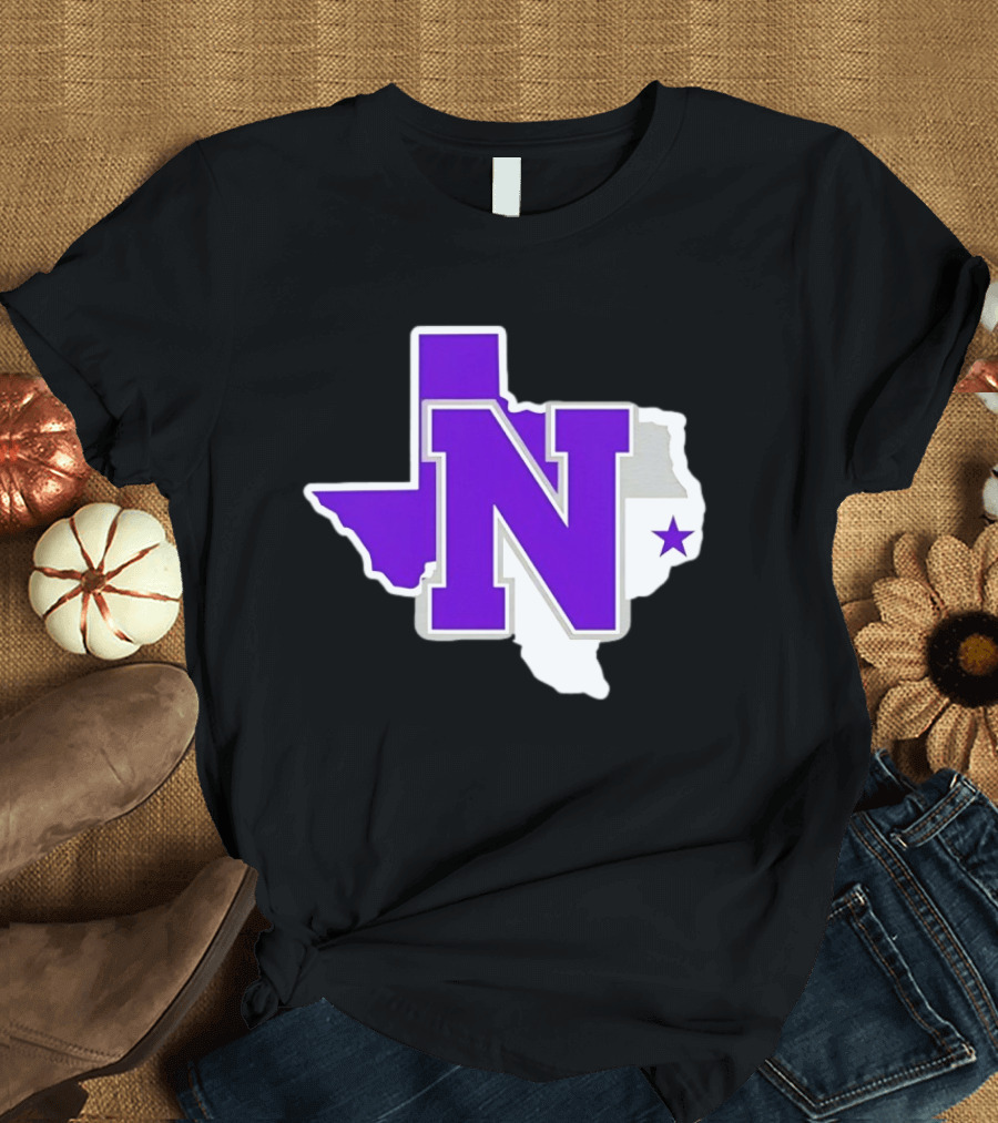 Norton High School Football Texas Map Purple N Star T-Shirt