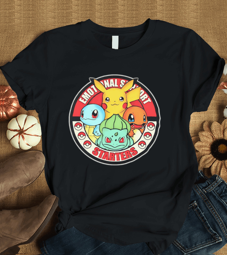 Emotional Support Starters Pikachu Squirtle Charmander Bulbasaur T-Shirt