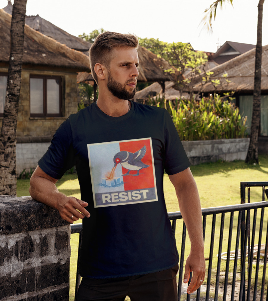 Resist Penguin Melting Ice Laser Eyes Red Blue Split T-Shirt