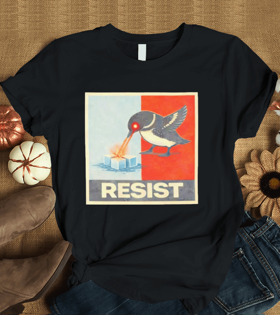 Resist Penguin Melting Ice Laser Eyes Red Blue Split T-Shirt