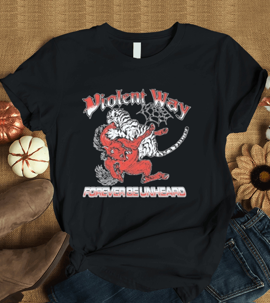Violent Way Forever Be Unheard Tiger Red Devil Wrestling Tiger Spiderweb T-Shirt
