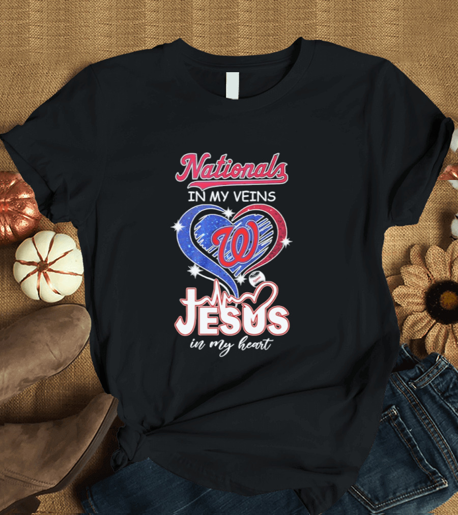 Nationals In My Veins W Heart Jesus In My Heart T-Shirt