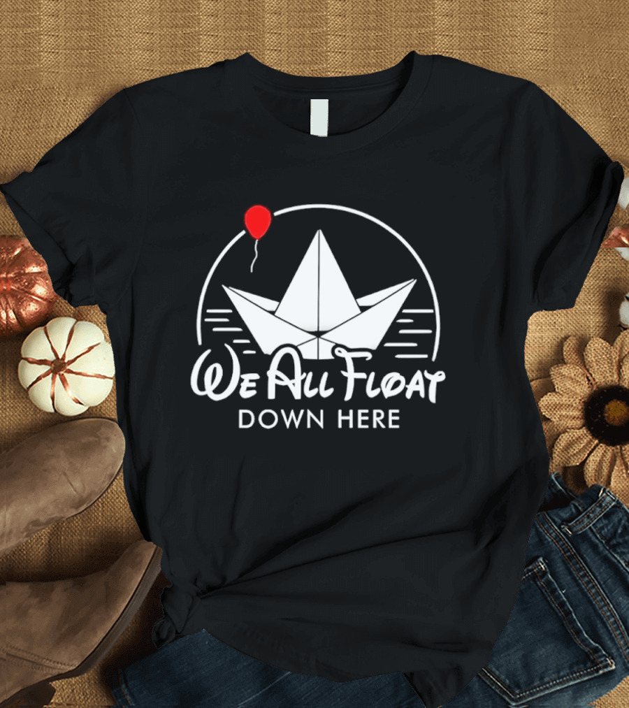 We All Float Down Here Red Balloon Paper Boat T-Shirt