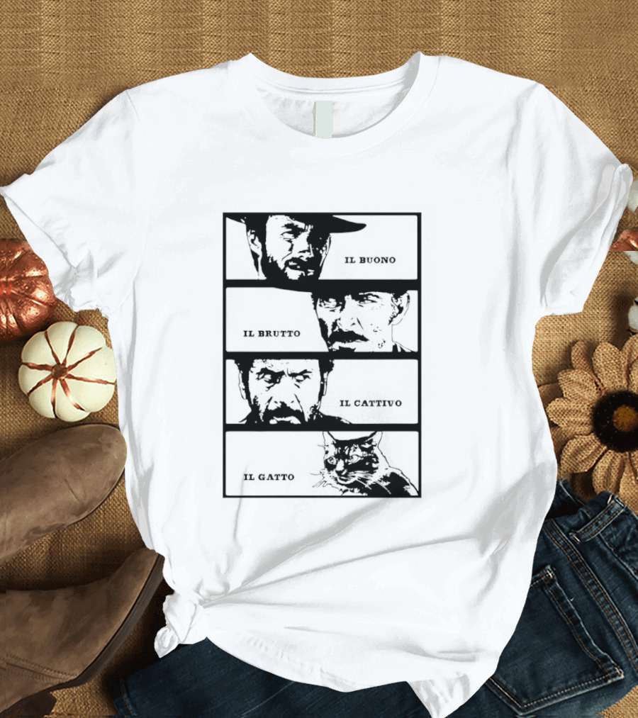 Four Amigos Il Buono Il Brutto Il Cattivo Il Gatto Classic Movie T-Shirt