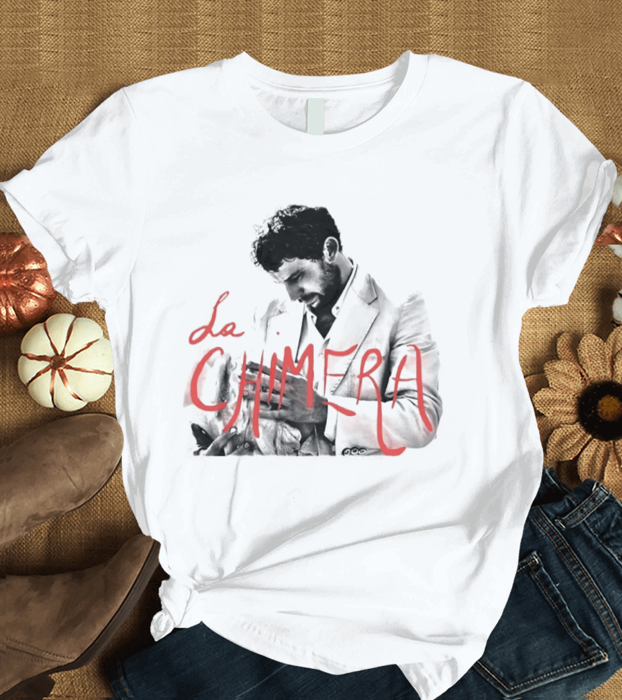 La Chimera Film Red Neon Style Text Over Mysterious Figure T-Shirt