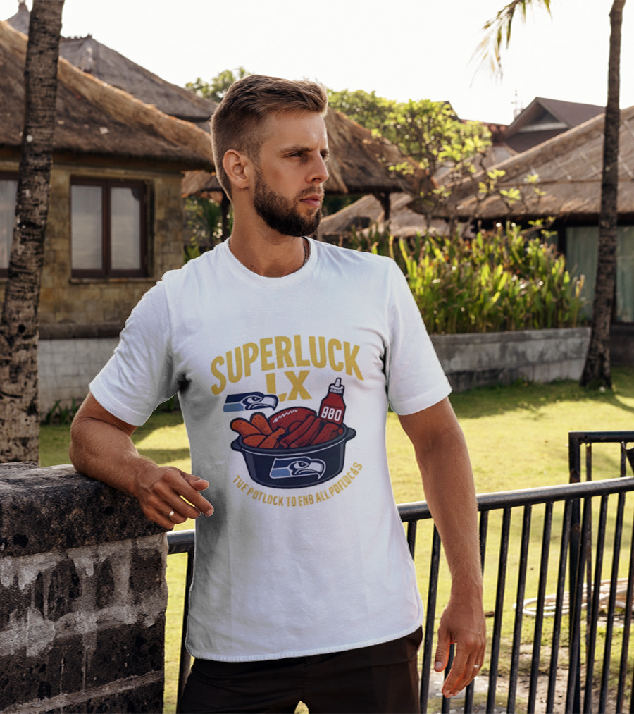 SuperLuck LX Seattle Seahawks Potluck BBQ Football T-Shirt