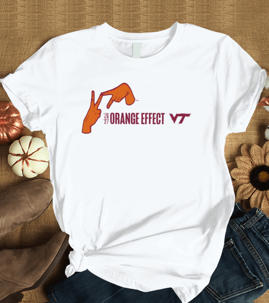 Virginia Tech Hokies 2026 2027 Orange Effect Hand Sign VT T-Shirt
