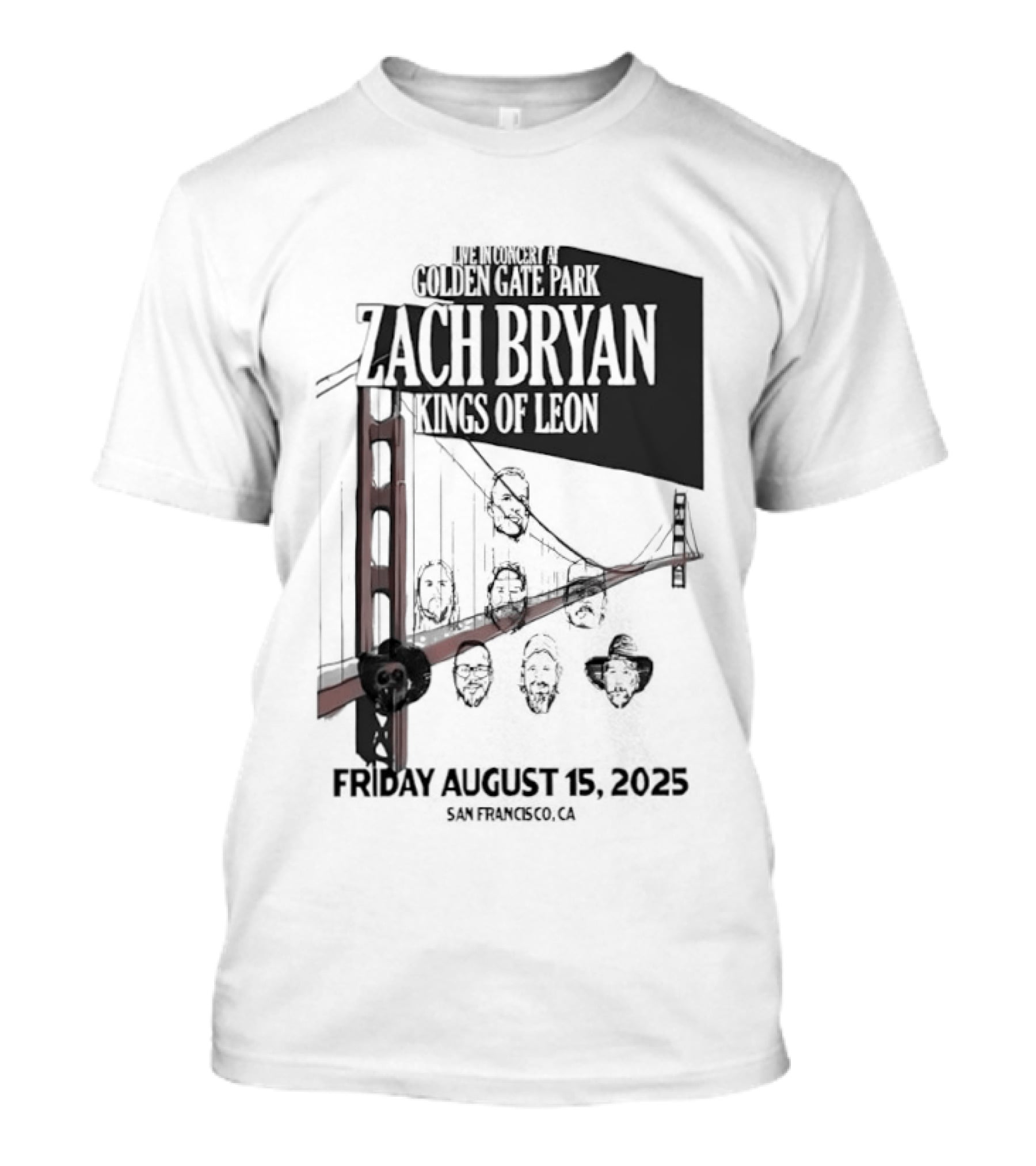 Zach Bryan Kings Of Leon Golden Gate Park San Francisco August 15 2025 Tour T-Shirt