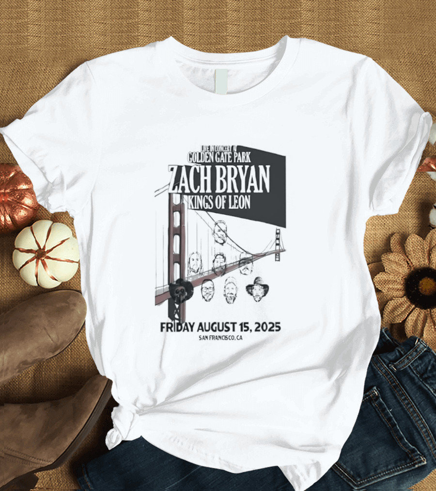 Zach Bryan Kings Of Leon Golden Gate Park San Francisco August 15 2025 Tour T-Shirt