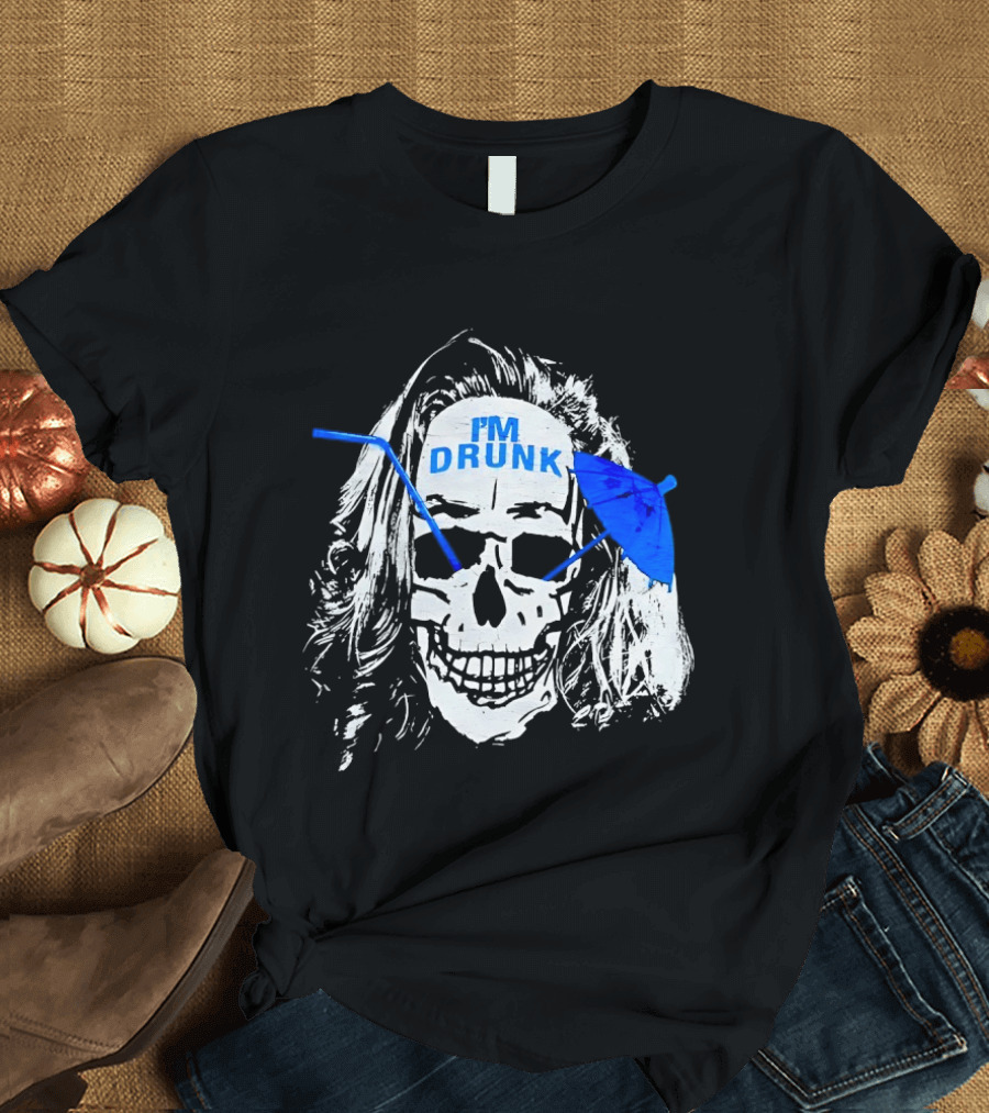 Skull I'm Drunk Brannigan Blue Straw Umbrella T-Shirt