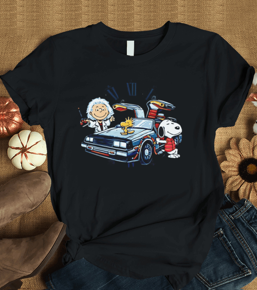 Snoopy Woodstock Back To The Future DeLorean T-Shirt
