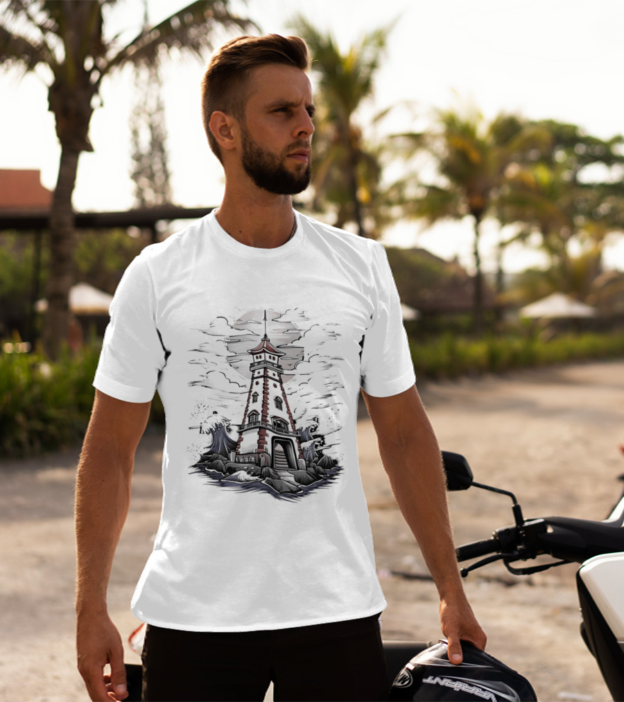Lighthouse Under Full Moon With Dark Clouds T-Shirt