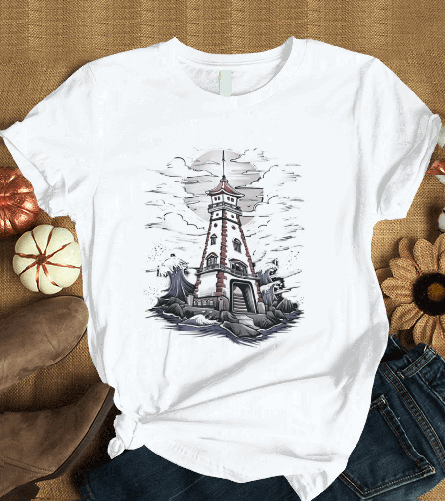 Lighthouse Under Full Moon With Dark Clouds T-Shirt