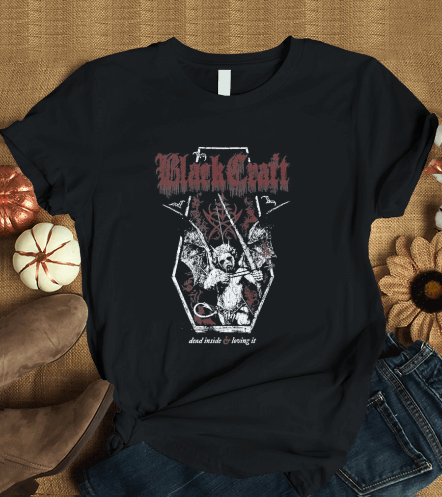 BlackCraft Dead Inside And Loving It Skeleton Coffin Occult Aesthetic T-Shirt