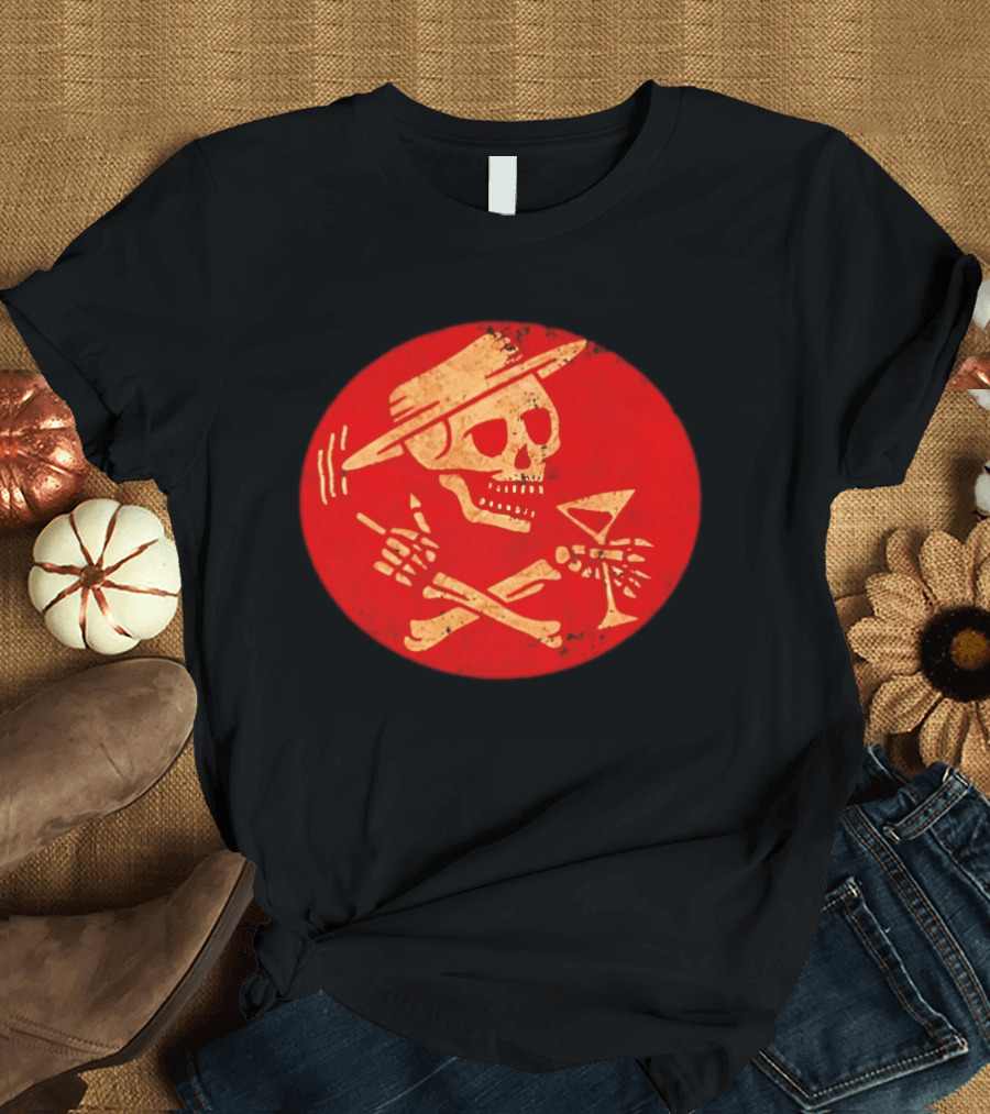 Social Distortion Skeleton Icon With Martini And Fedora In Red Circle T-Shirt