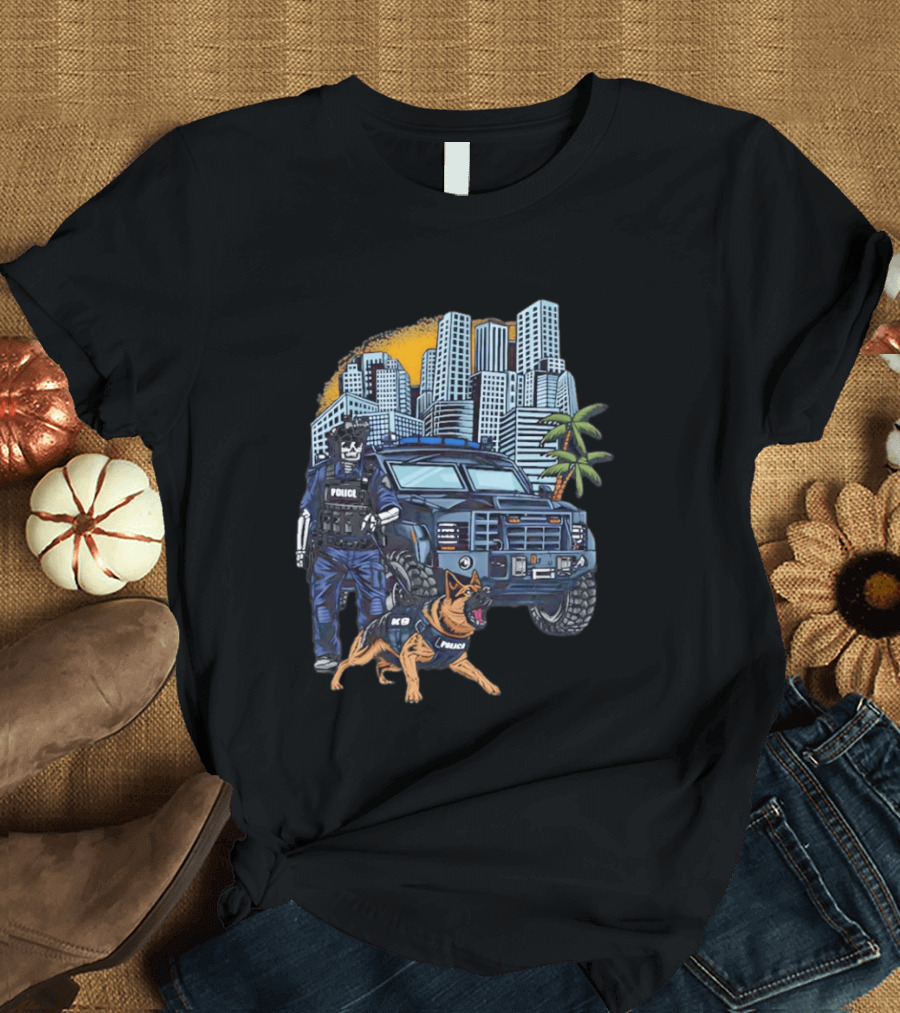 SWAT City Police K9 Unit Urban Patrol Scene T-Shirt