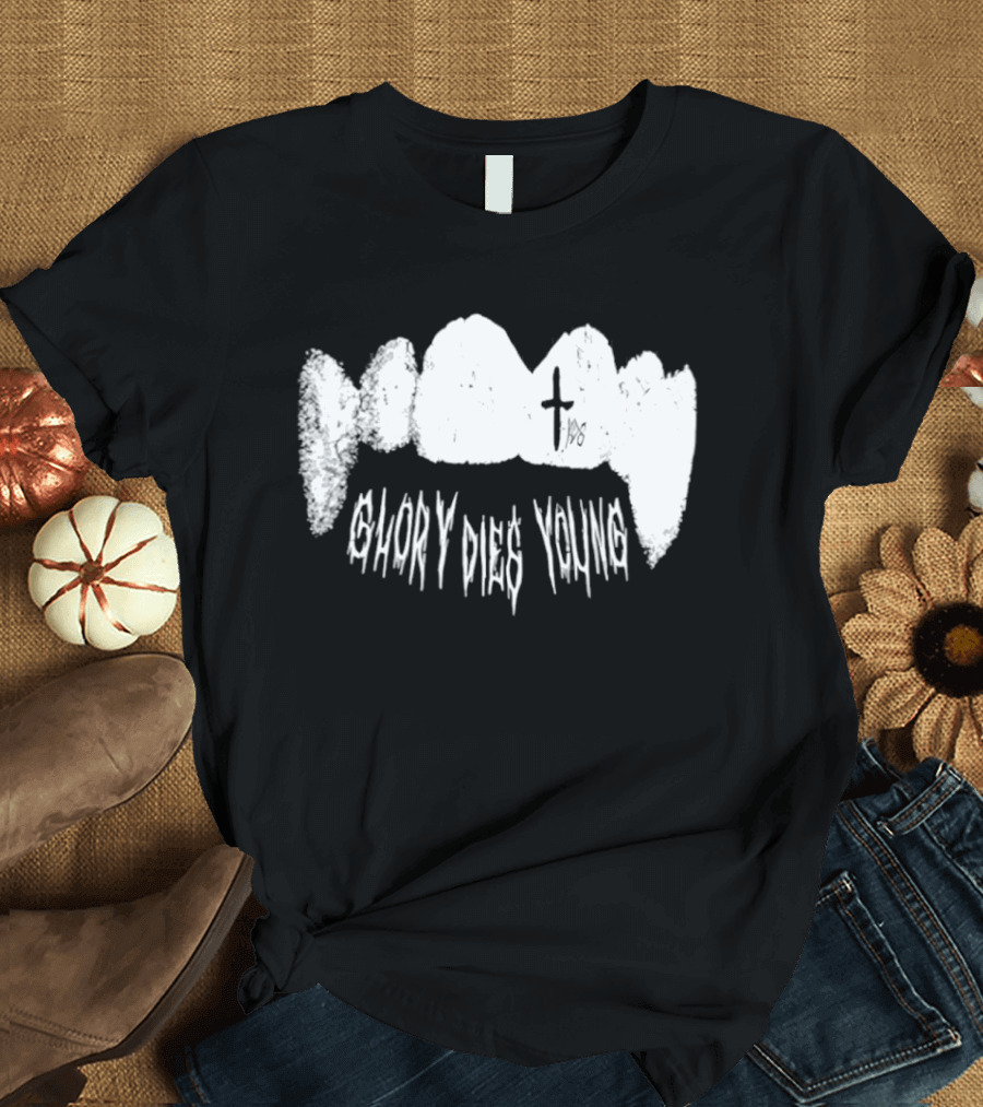 YDG Fang Glory Dies Young Teeth Graphic Cross T-Shirt