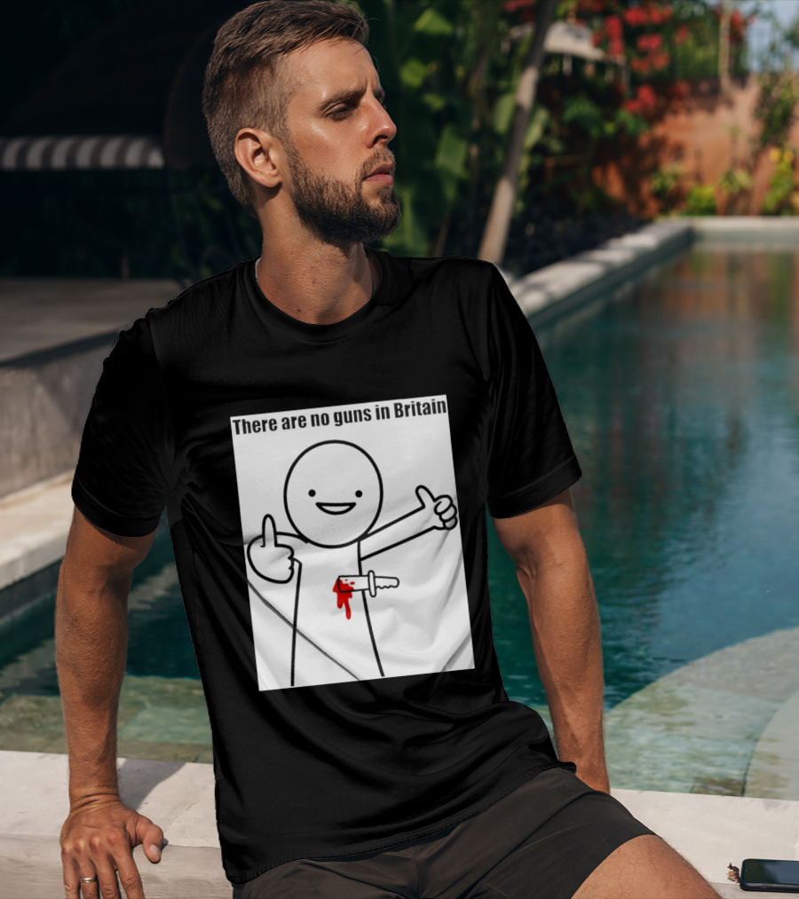 There Are No Guns In Britain Cartoon Knife Joke T-Shirt