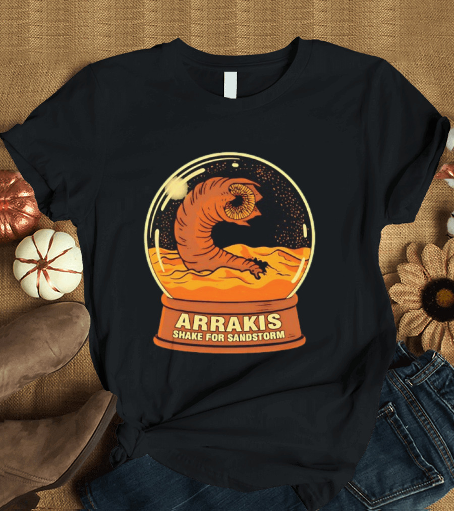 Arrakis Shake For Sandstorm Snow Globe Iconic Sandworm And Desert Scene T-Shirt