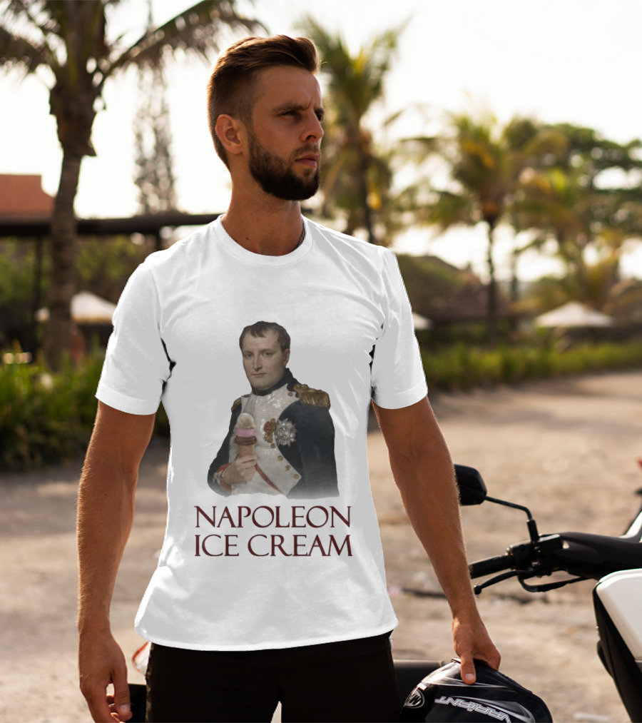 Napoleon Holding Neapolitan Ice Cream Cone Historical Mashup T-Shirt