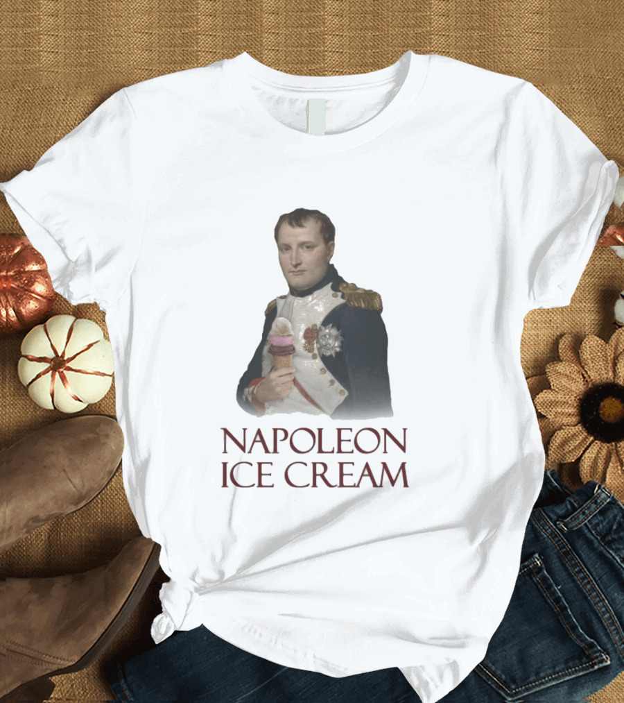 Napoleon Holding Neapolitan Ice Cream Cone Historical Mashup T-Shirt