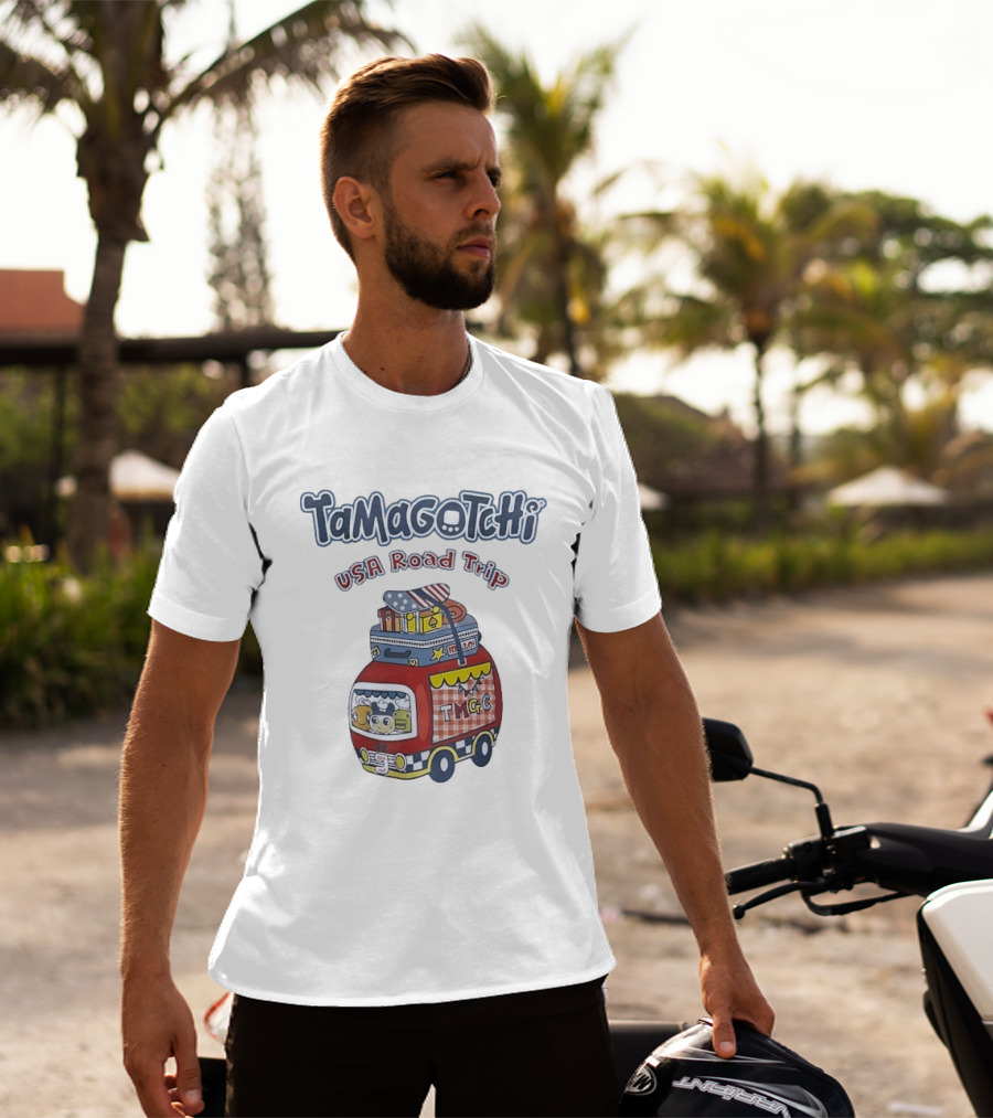 Tamagotchi USA Road Trip TMGC Adventure Van With Luggage And Flag T-Shirt