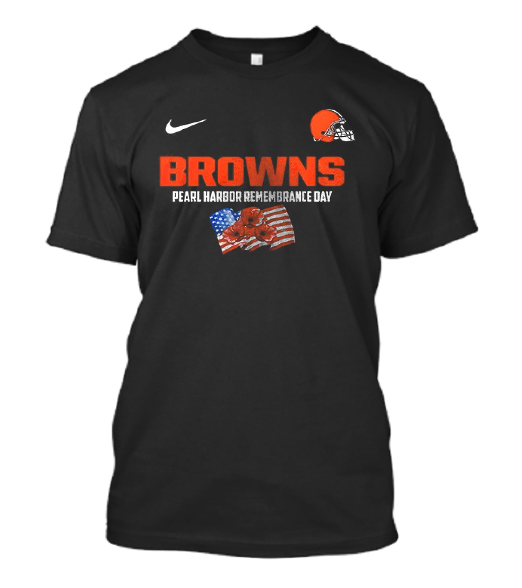 Browns Pearl Harbor Remembrance Day Nike American Flag Helmet T-Shirt