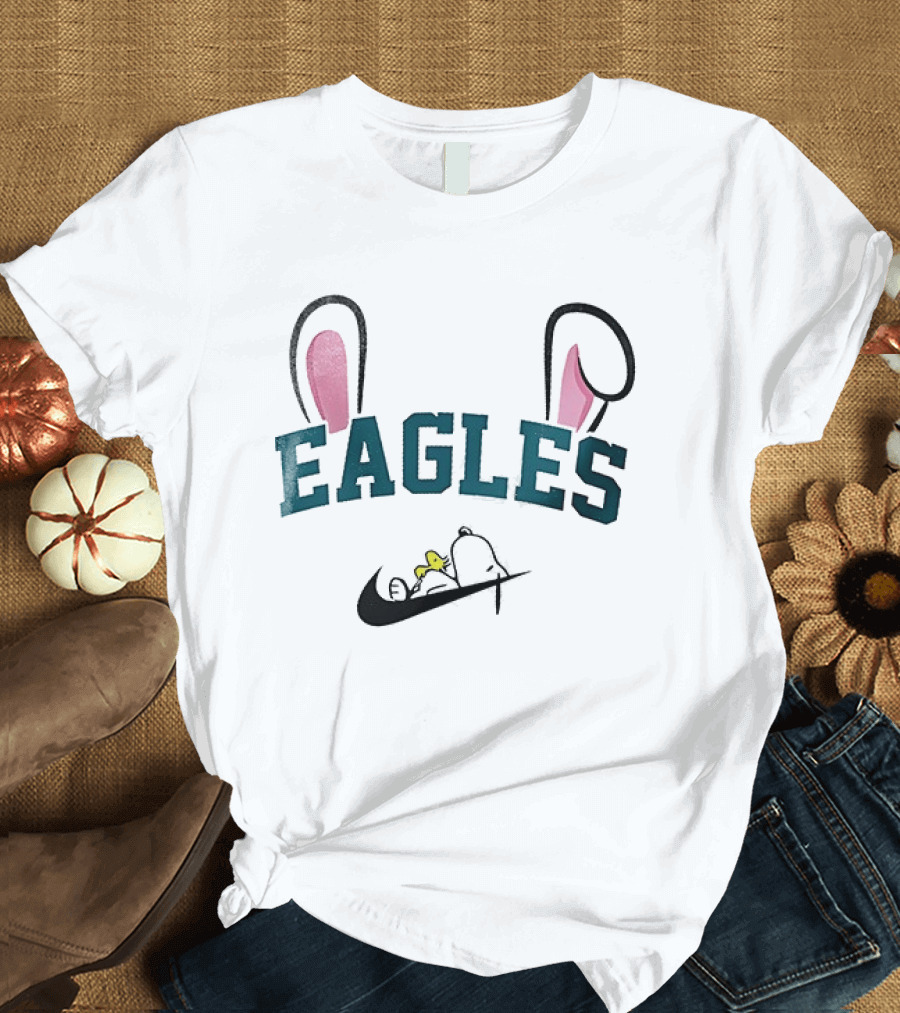 Eagles Peanuts Snoopy Woodstock Bunny Ears Easter T-Shirt