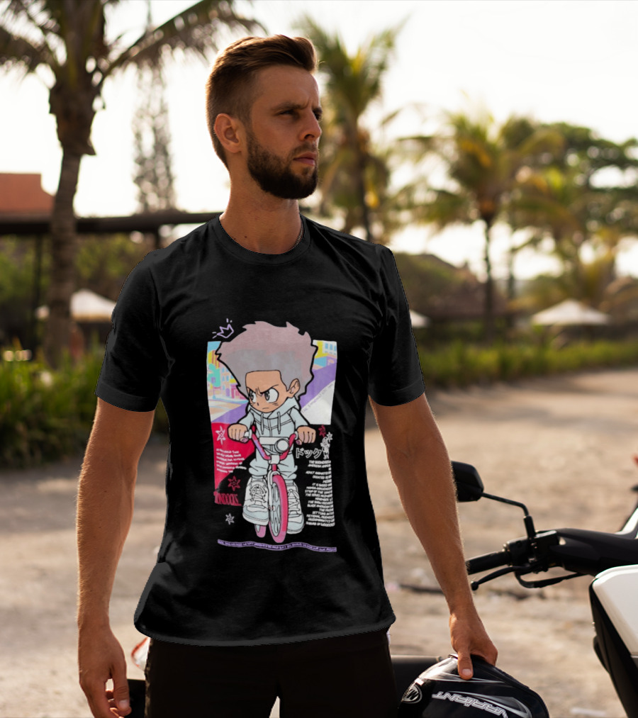 The Boondocks Freeman Cycle Anime Mashup Kid Biking Edgy T-Shirt