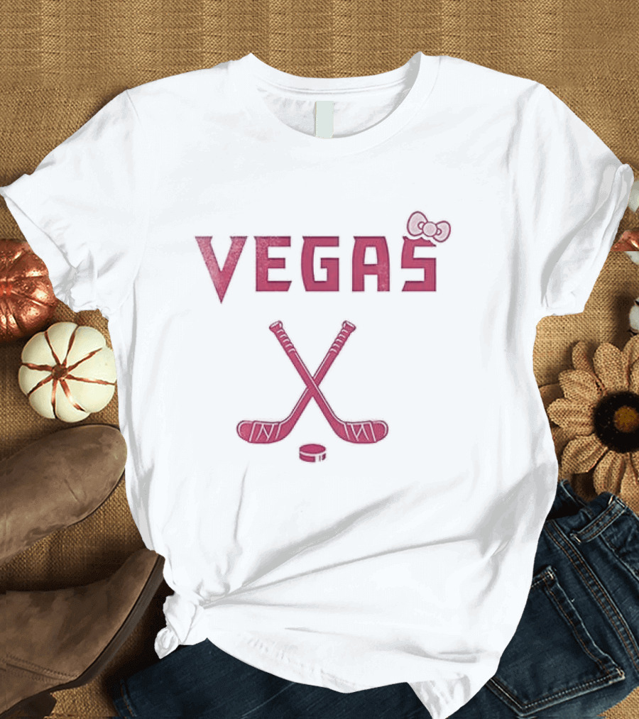 Vegas Golden Knights Hello Kitty Collaboration Hockey Stick Bow T-Shirt