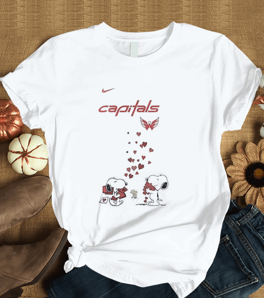 Washington Capitals Snoopy Hearts Valentine's Day Collaboration T-Shirt