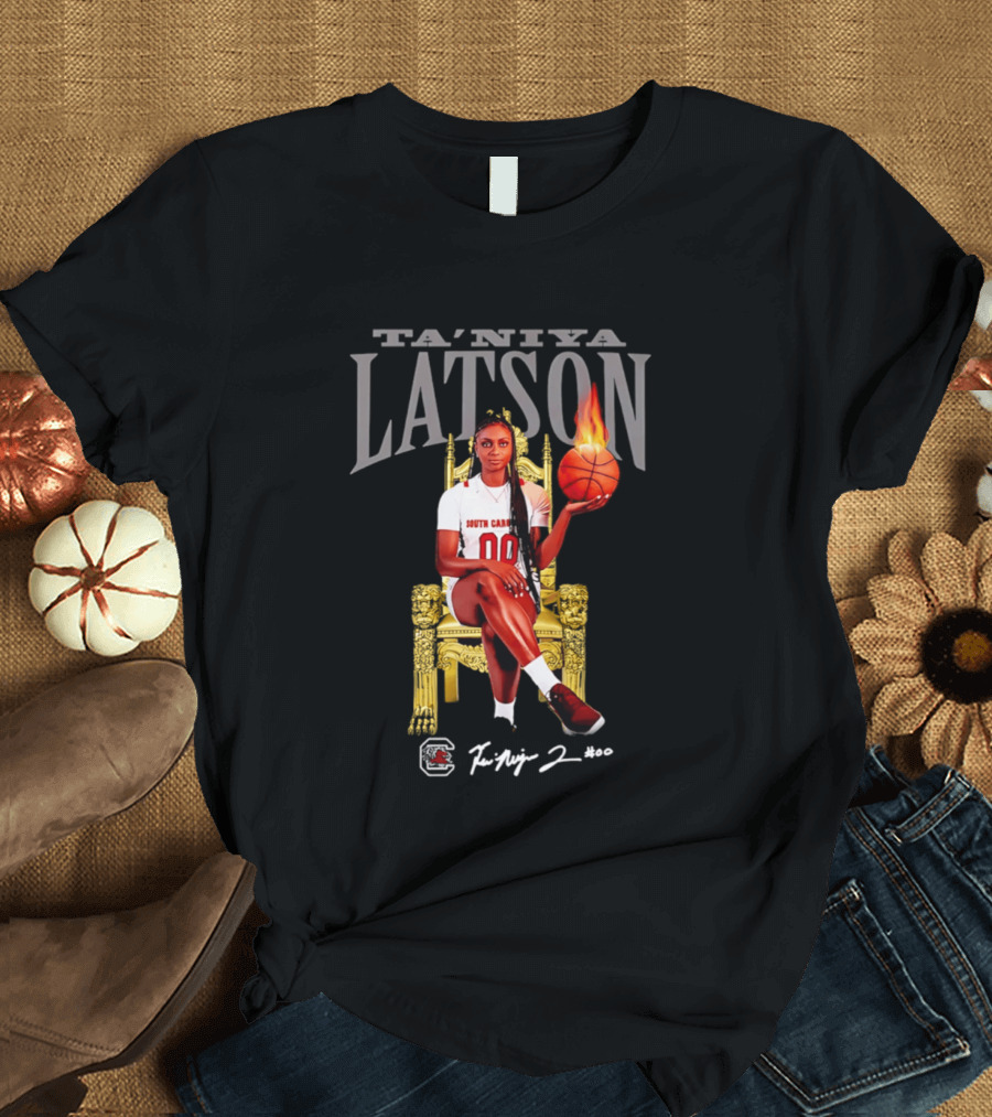 Ta'Niya Latson South Carolina Gamecocks Throne Queen Basketball Flame Champion T-Shirt