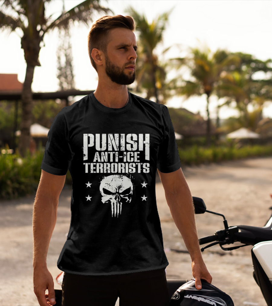 Punish Anti Ice Terrorists Skull Stars T-Shirt