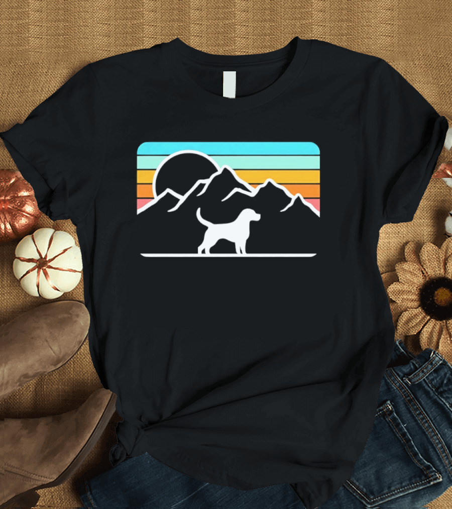 Dog With Mountain Retro Sunset T-Shirt