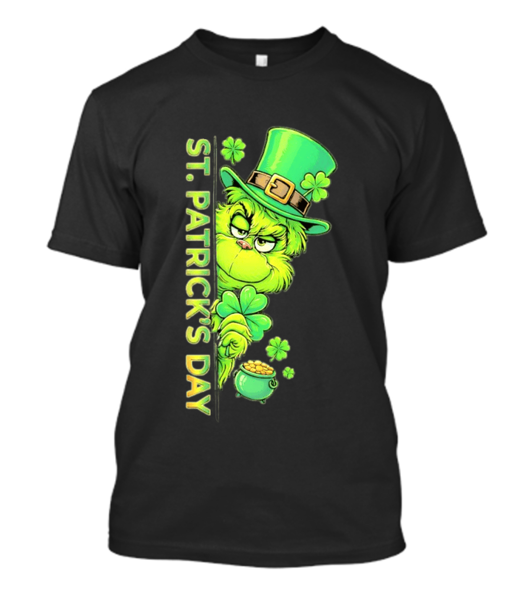 St. Patrick's Day Grinch With Leprechaun Hat And Gold Pot T-Shirt