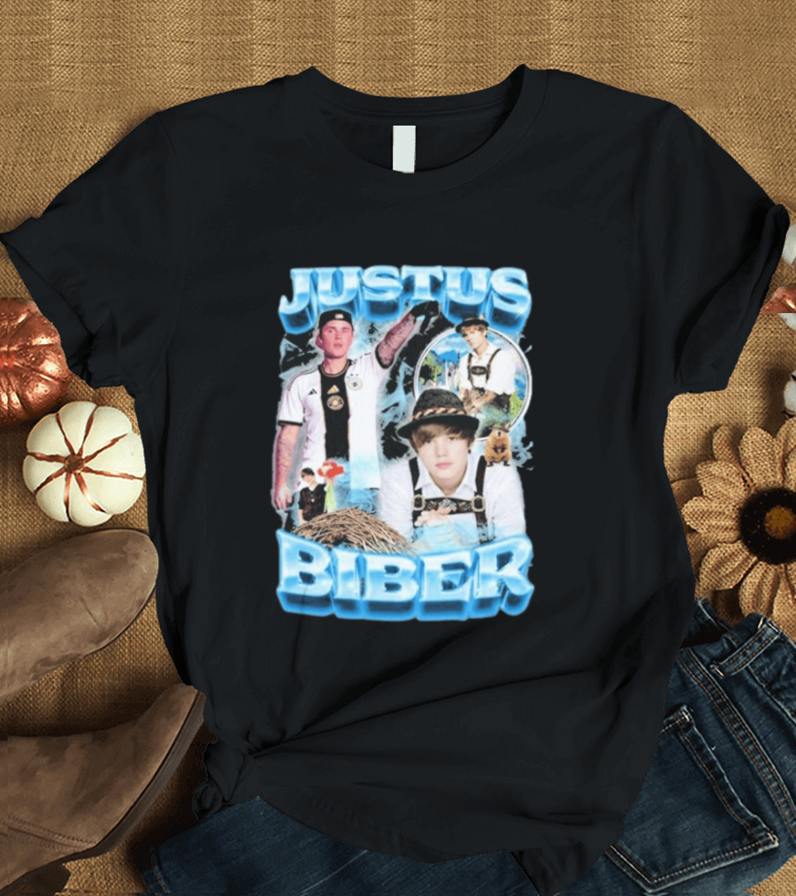 Justus Biber Justin Bieber Bavarian Inspired Collage Football Lederhosen T-Shirt