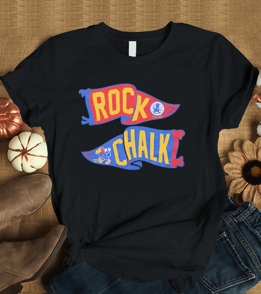 Rock Chalk KU Kansas Jayhawks Established Circa 1865 Pennant T-Shirt