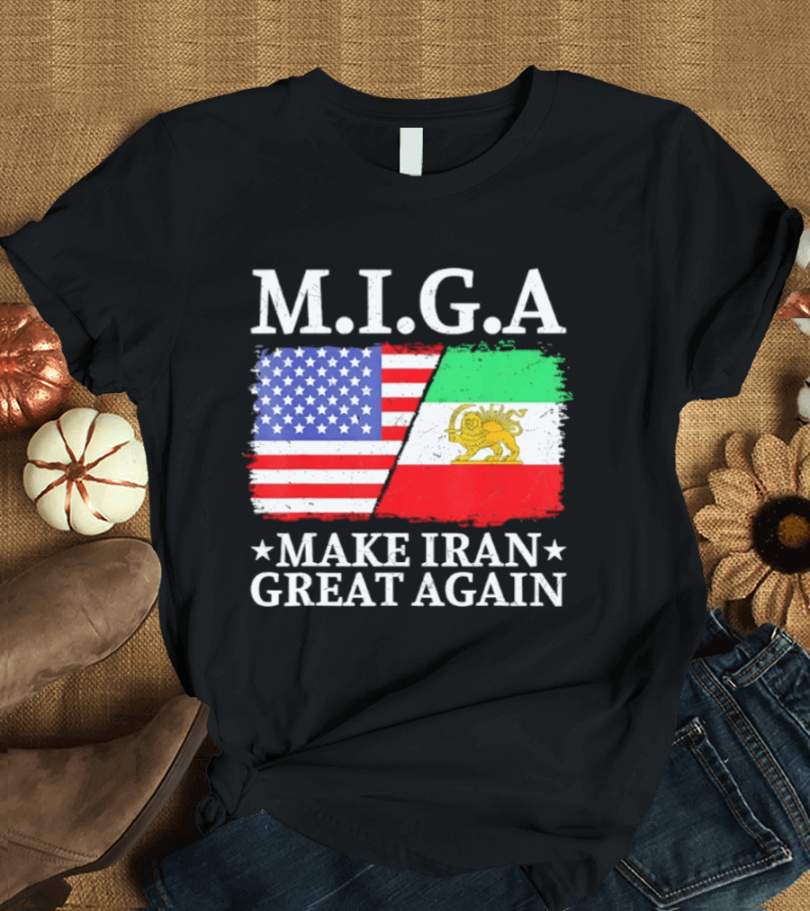 M.I.G.A Make Iran Great Again Half American Half Iranian Flags T-Shirt