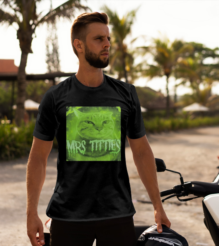 Mrs Titties Cat Glowing Neon Green Feline T-Shirt