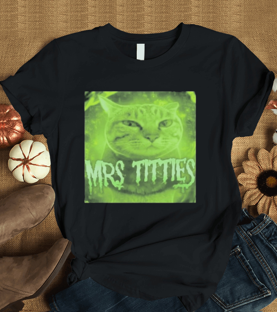 Mrs Titties Cat Glowing Neon Green Feline T-Shirt