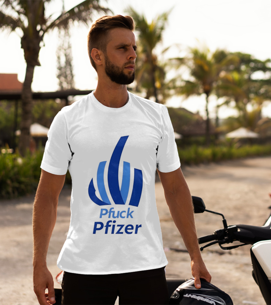 Pfuck Pfizer Middle Finger Symbol Bold Blue T-Shirt