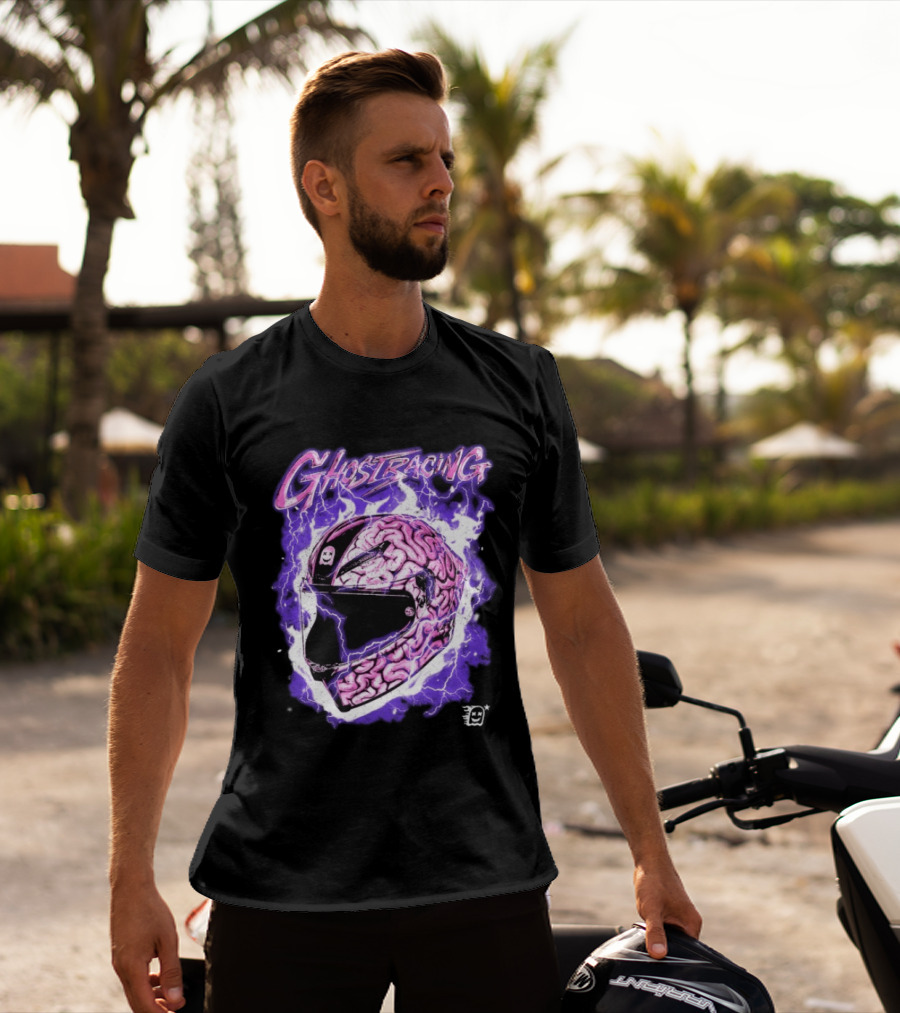 Ghost Racing Purple Brain Helmet Lightning Explosion T-Shirt
