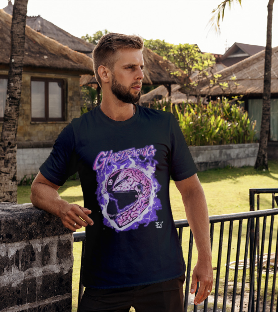 Ghost Racing Purple Brain Helmet Lightning Explosion T-Shirt